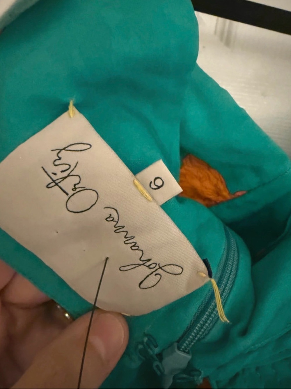 Johanna Ortiz Turquoise Ruffle Embroidered Camisole with Orange Floral Detail - Picture 3 of 5